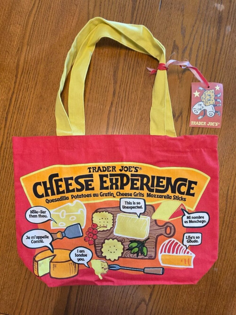 Trader Joe's Bag Tote Canvas NEW Cheese Adventures Shopping Heavy Duty & Large